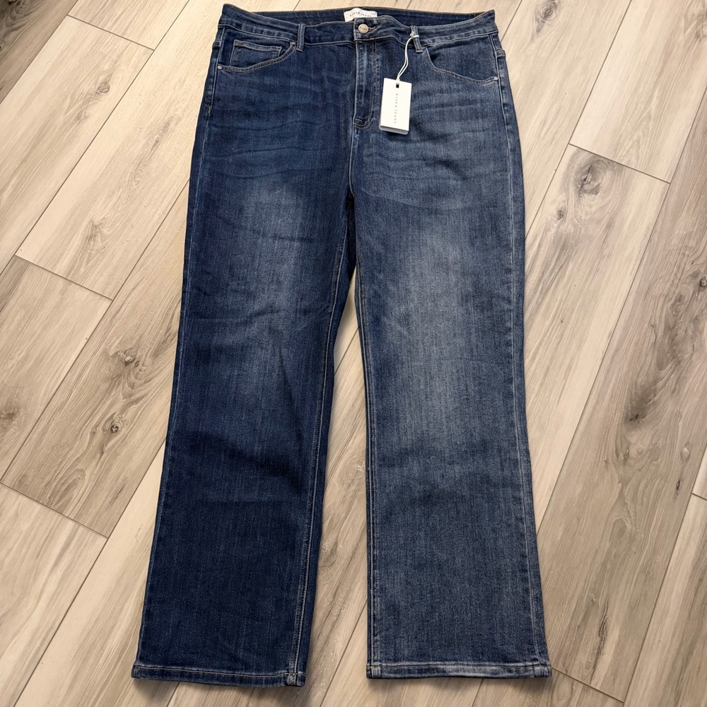RISEN Jeans 3XL Indigo Combo Two Tone High Rise Slinder Straight NWT